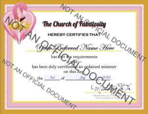 An unofficial copy of the digital ordination certificate.